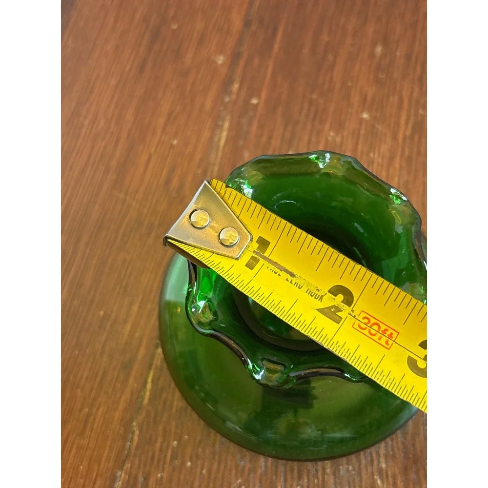 Vintage Emerald Green Glass Bud Vase Ruffled Rim Squat Bulbous Decorative 3.5in